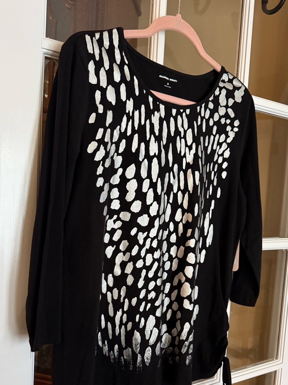 Allison Daley Black 3/4 Sleeve Top with Silver Spot Design - Picture 2 of 12